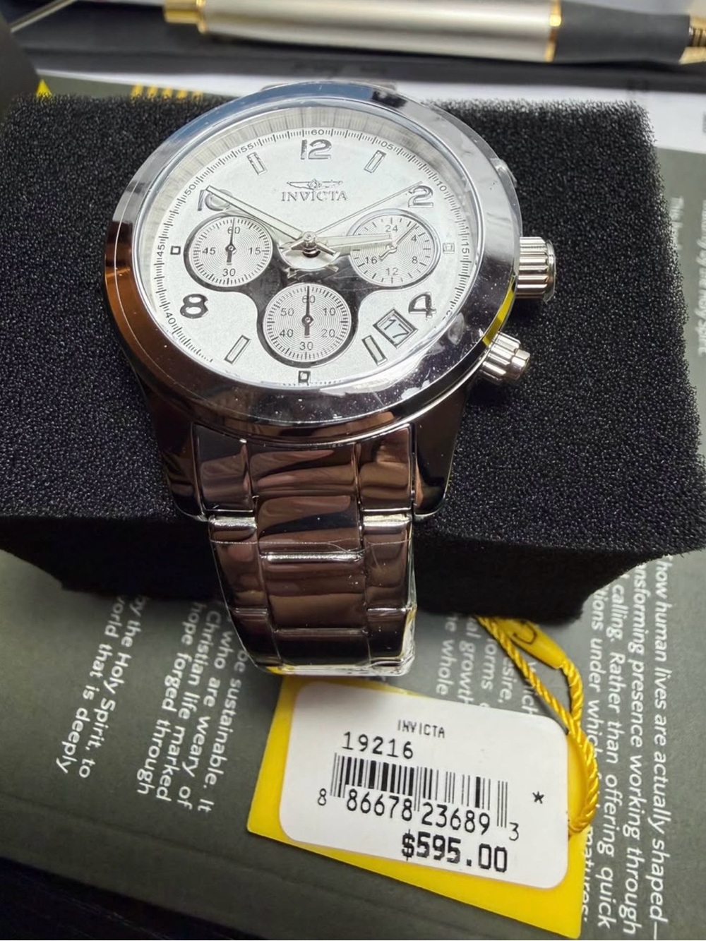 Invicta Silver and White Chronograph Bracelet Watch